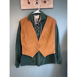 Brent Vintage Green & Tan Corduroy Button Down Shirt with Vest